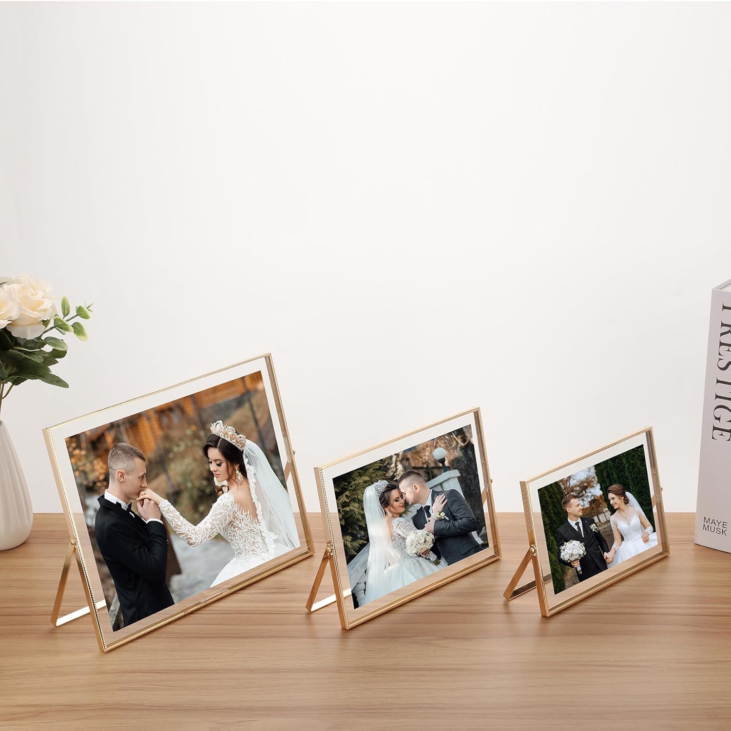 Gold 7x5''(Horizontal) Floating Picture Frame Set of 2,For Photo (5x3.5'',6x4'') Floating photo.Tabletop Frames 5x7'' double glass,Classy For Holiday,Wedding,Home or Office Décor - Image 6