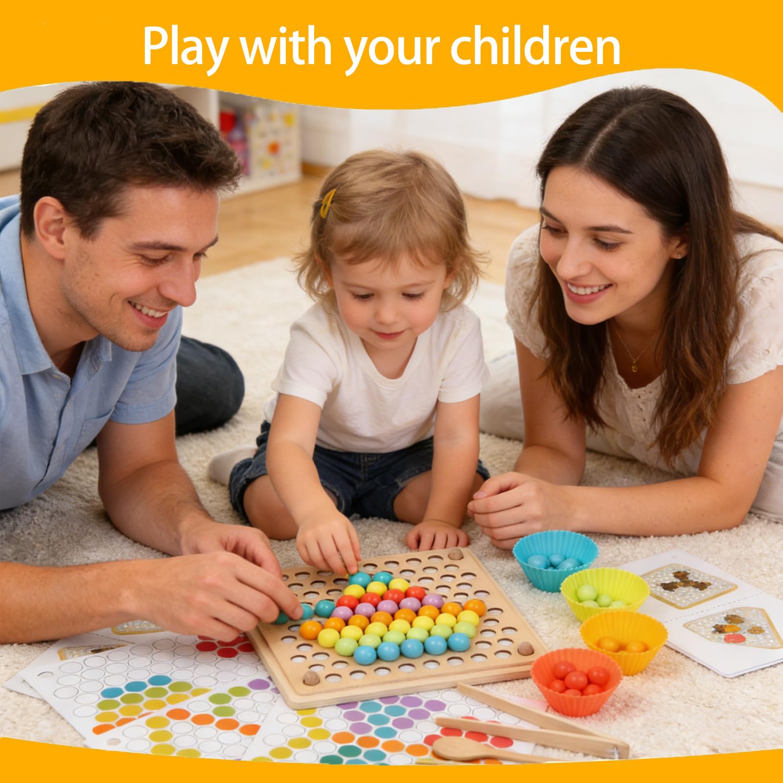 Jeu de Perles à Clip Rainbow Beads Montessori en Bois Jeux Éducatifs Motricité Fine 3 Ans