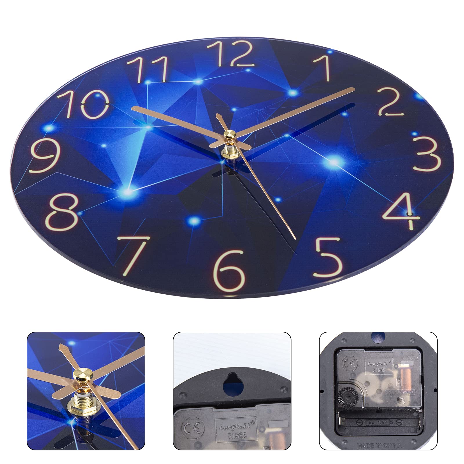 ACCSHINE Wandklok zonder tikklok, geruisloos, 30 cm, op batterijen, kwarts decro, grote radiografische wandklok, eenvoudig te lezen voor kamer, thuis, keuken, slaapkamer, kantoor, school blauw