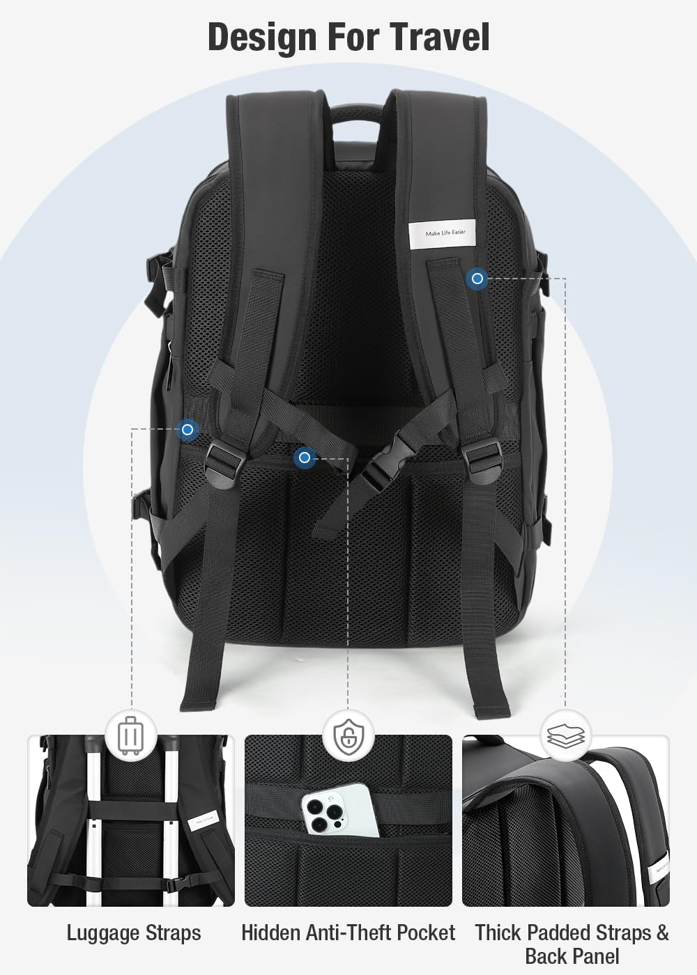 Sac a Dos Voyage Cabine Avion 40x20x25 Pour Ryanair, Sac a Dos Voyage Femme Homme, Sac a Dos Ordinateur 14 Pouces Avec 6 Sacs d'Organisation - Noir | Sac Cabine Ryanair avec Pochette Antivol pour Sous le Siege, Voyages d'affaires Sac à Dos de Tous Les Jou