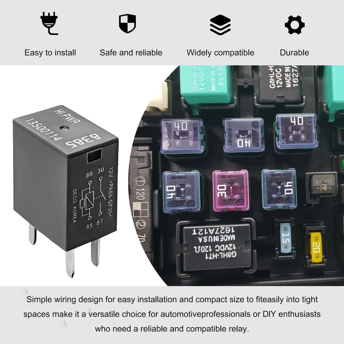 2 PCS Car Air Conditioning Relay, 13500114/8385 12VDC 40A High Power 4-Pin Starter Relays, Multi Purpose Standard Relay Replacement for Most Vehicle AC Fan Starter Light