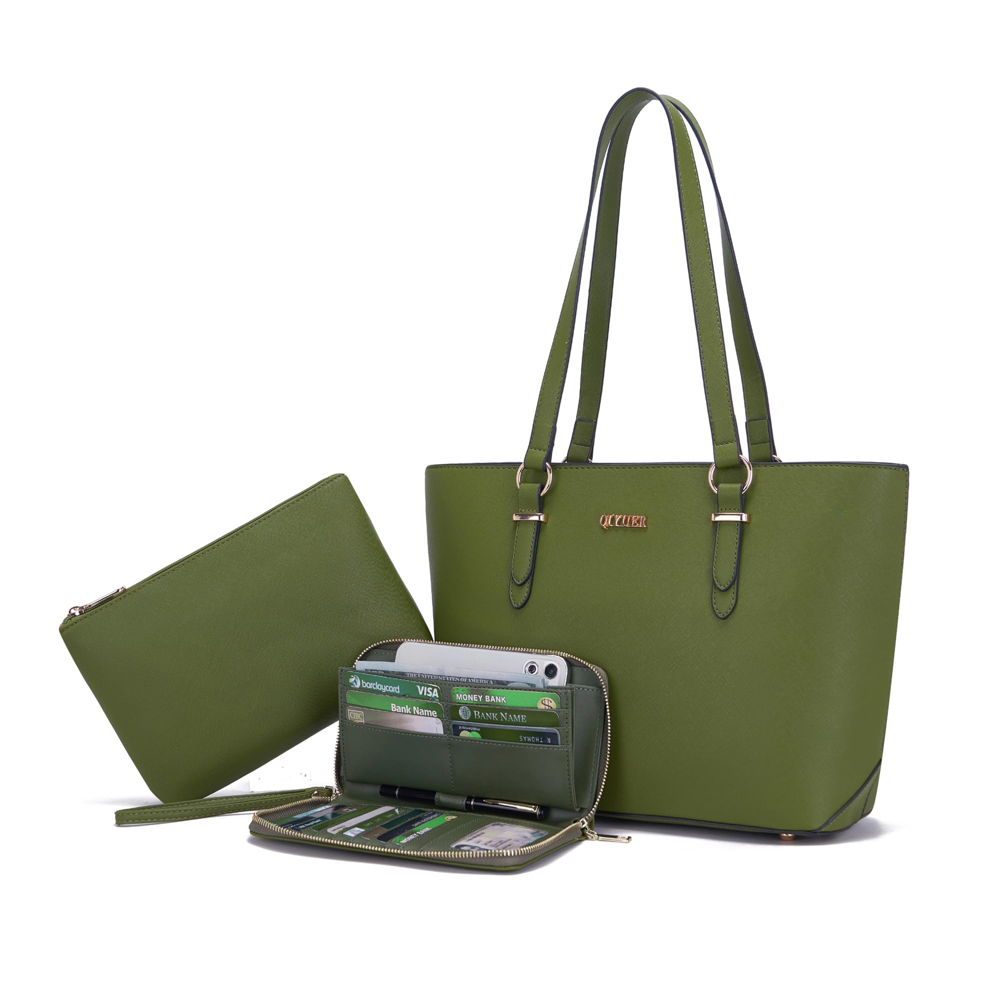 Qiyuer Versatile Daily Purses with RFID Wallet for Women Tote Handbag Set