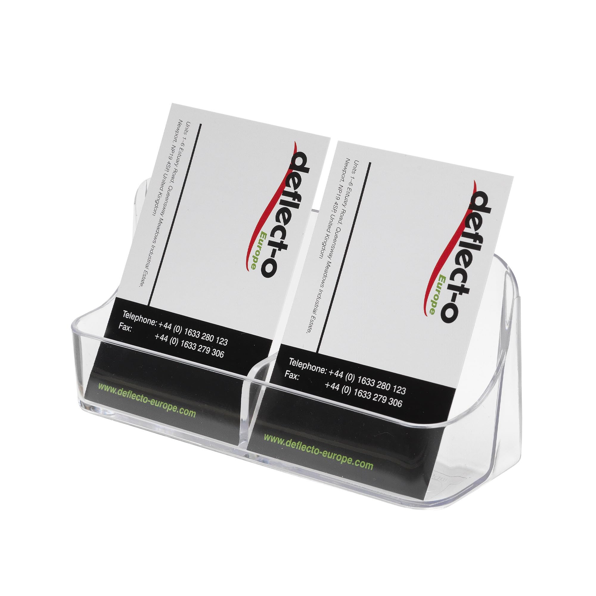 Deflecto | Clear Acrylic 2 Compartments Desktop Business Card Holder | Landscape Business Card Display for Home, Business & Exhibition | Up to 100 Cards - 2-Transparant
