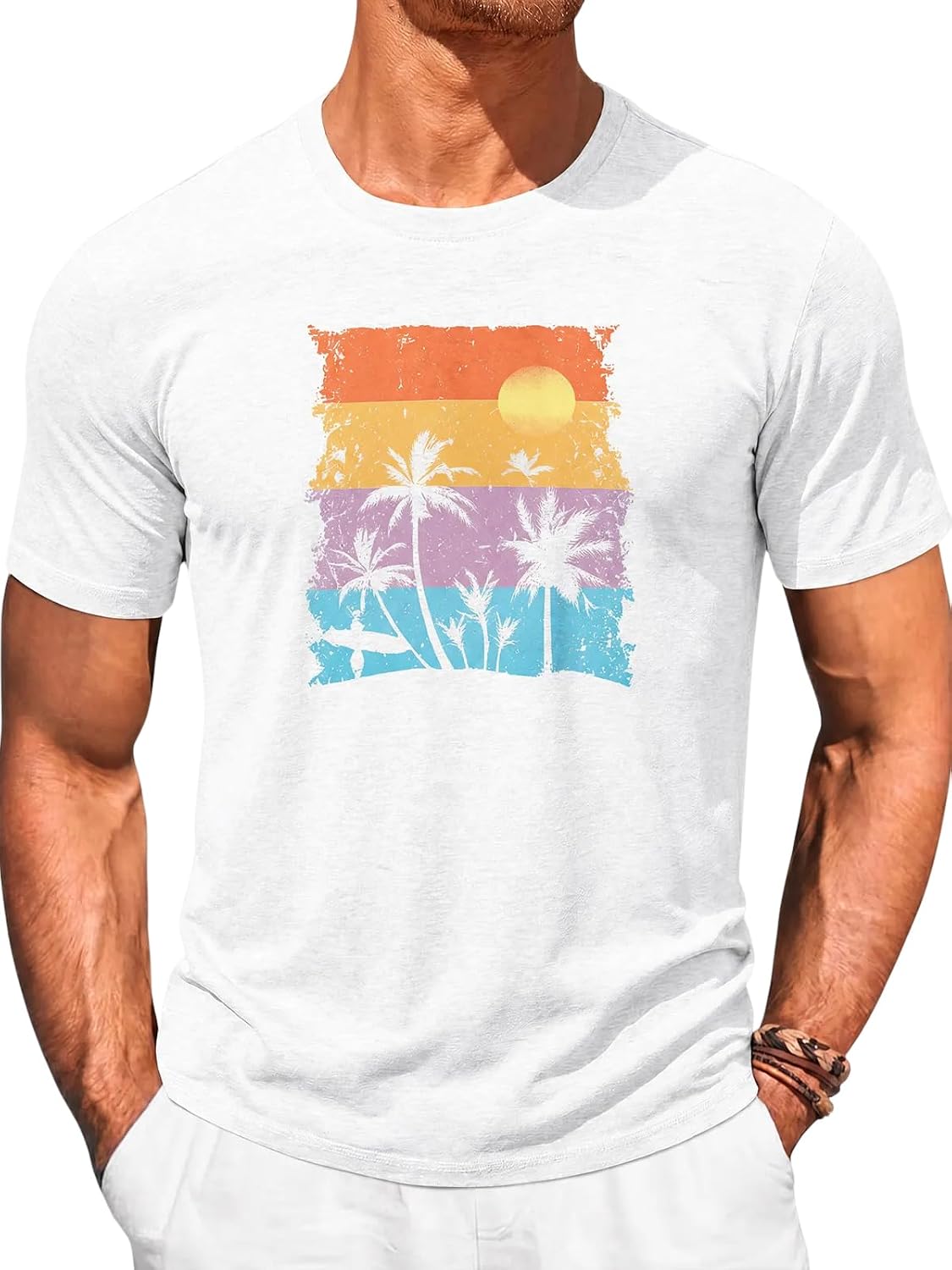 Runcati Mens Short Sleeve T-Shirts Crewneck Casual Graphic Palm Tree Printed Tee Summer Beach Tropical Vintage Hawaiian Shirt