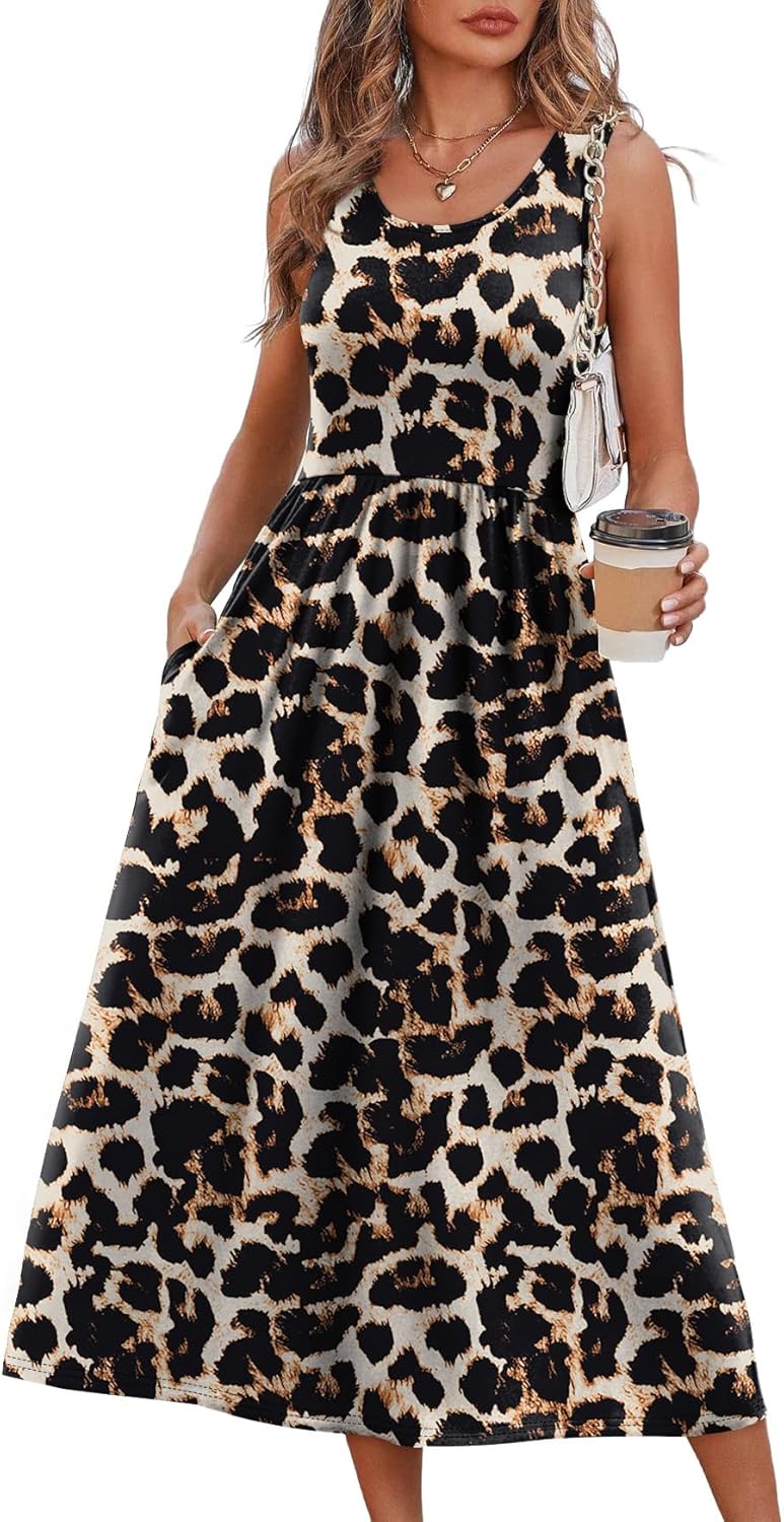 WIHOLL Summer Dresses for Women Flowy Casual Midi Dress Beach Vacation Sundresses with Pockets