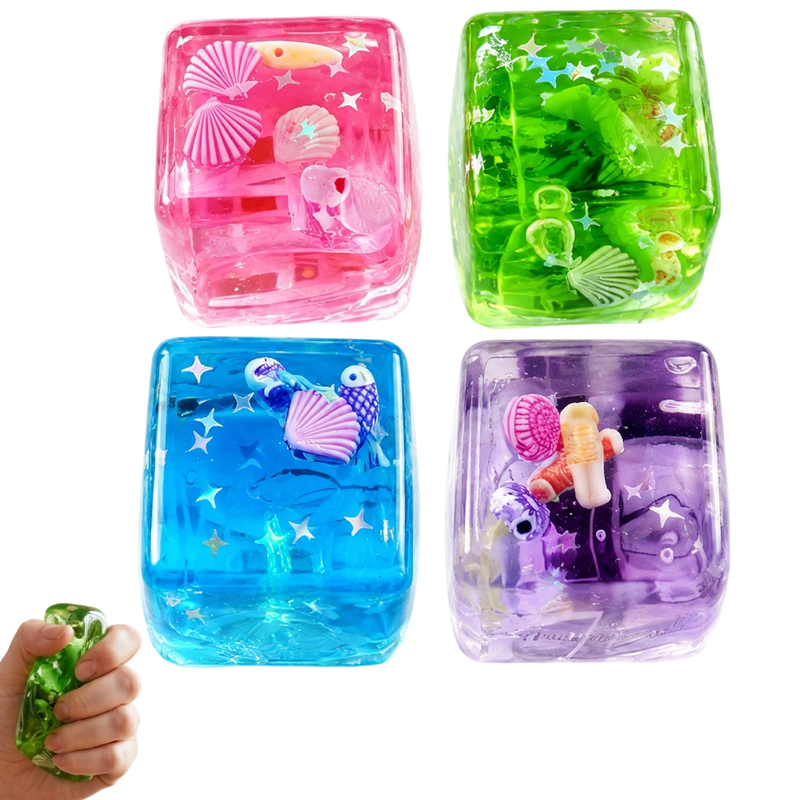 JaiZvt ice cube squishies, Fidget Toys, 4pcs squishies for Stress Relief Ocean Cube Set with Slow Rise Feature, Soft Sensory Toys gifts for Focus and Relaxation
