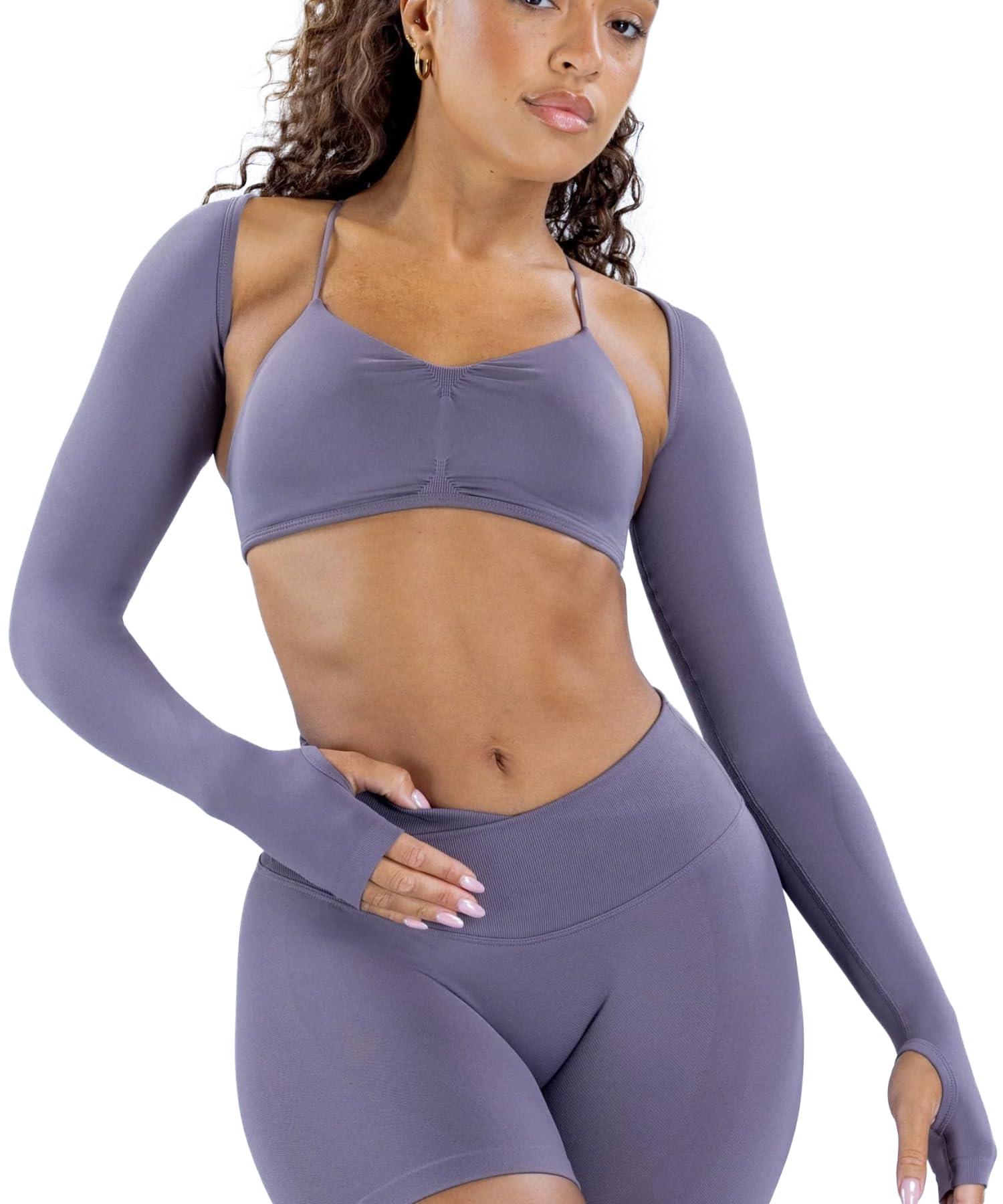 Long Sleeve Workout Bolero for Women Open Front Sports Shrug Gym Cropped Bolero with Thumb Hole