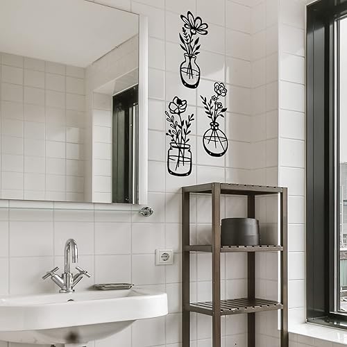 Miniatura 4 de qzmaikoo 3 piezas de flores de metal negro para decoración de pared jarrón de metal arte de pared esculturas de pared de metal para colgar en