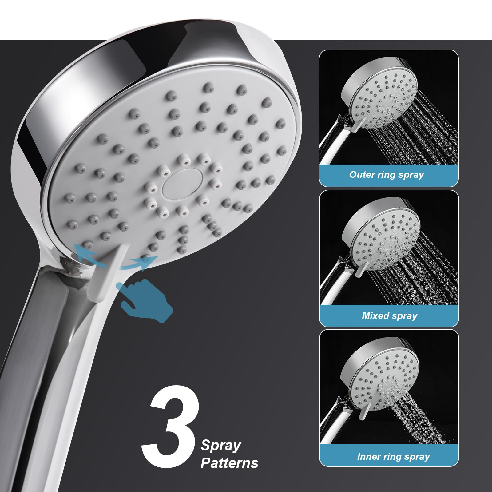 OFFO Shower Riser Rail Kit, Shower Slide Bar 80cm with 3 Modes Shower Head and Hose Set, 1.6m Stainless Steel Hose - Image 3