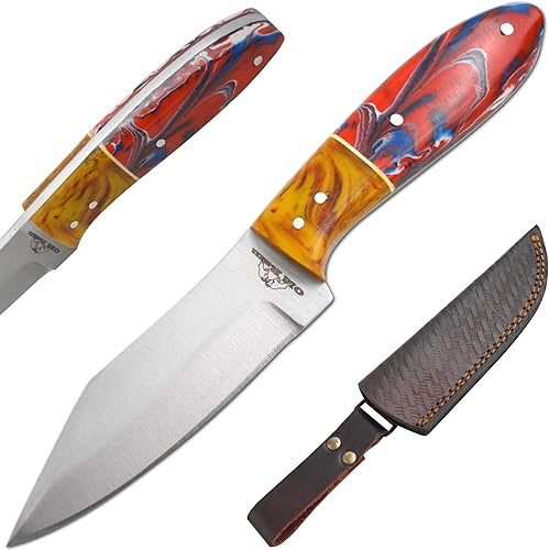 Collection Sharp - Cuchillo de caza de hoja fija resistente y duradero con funda de cuero (2028BLP)