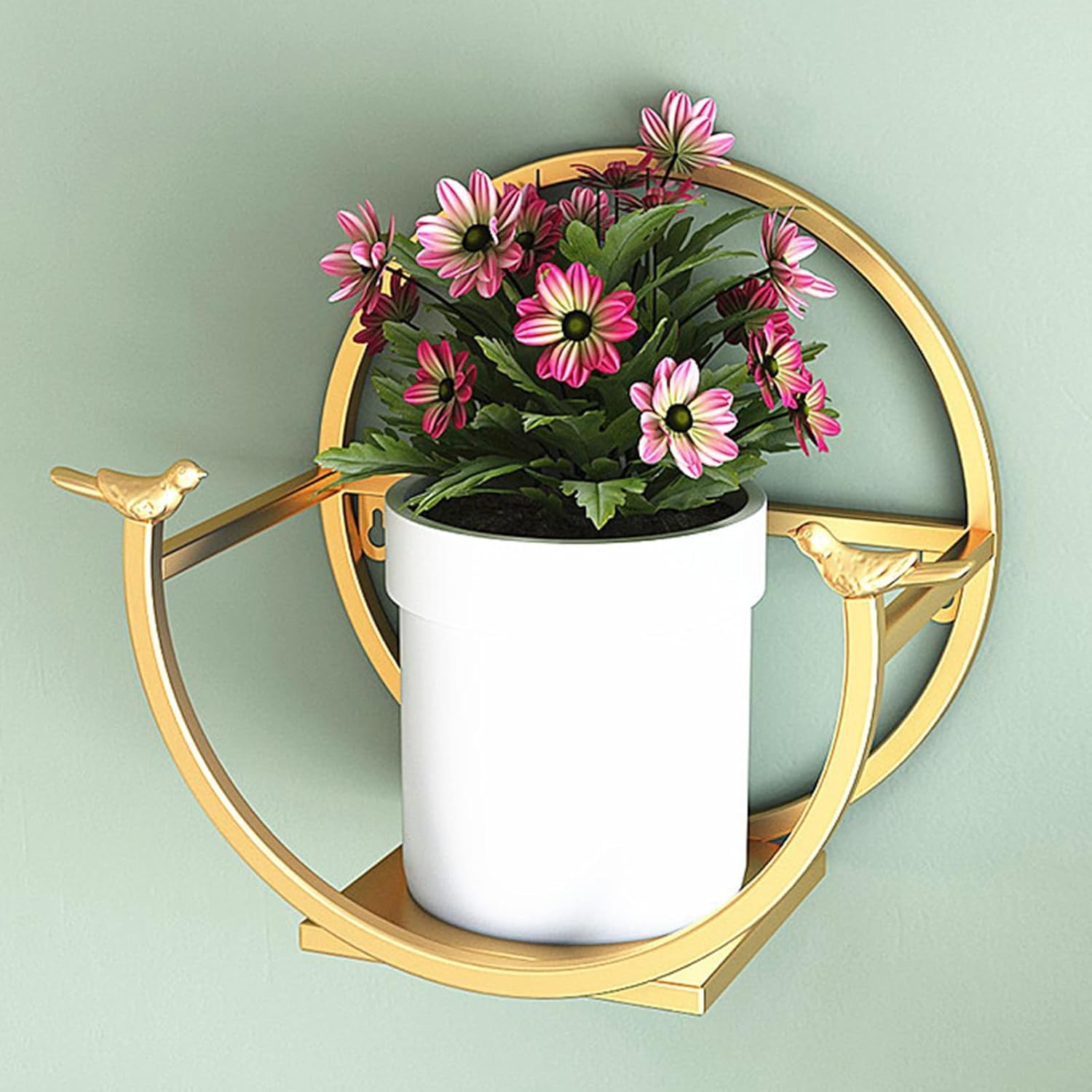 Living Room Wall Mounted Plants Round Frame Bird Decor Flower Rack Restaurant Wall Shelf Attached Pot Rack Storage Rack