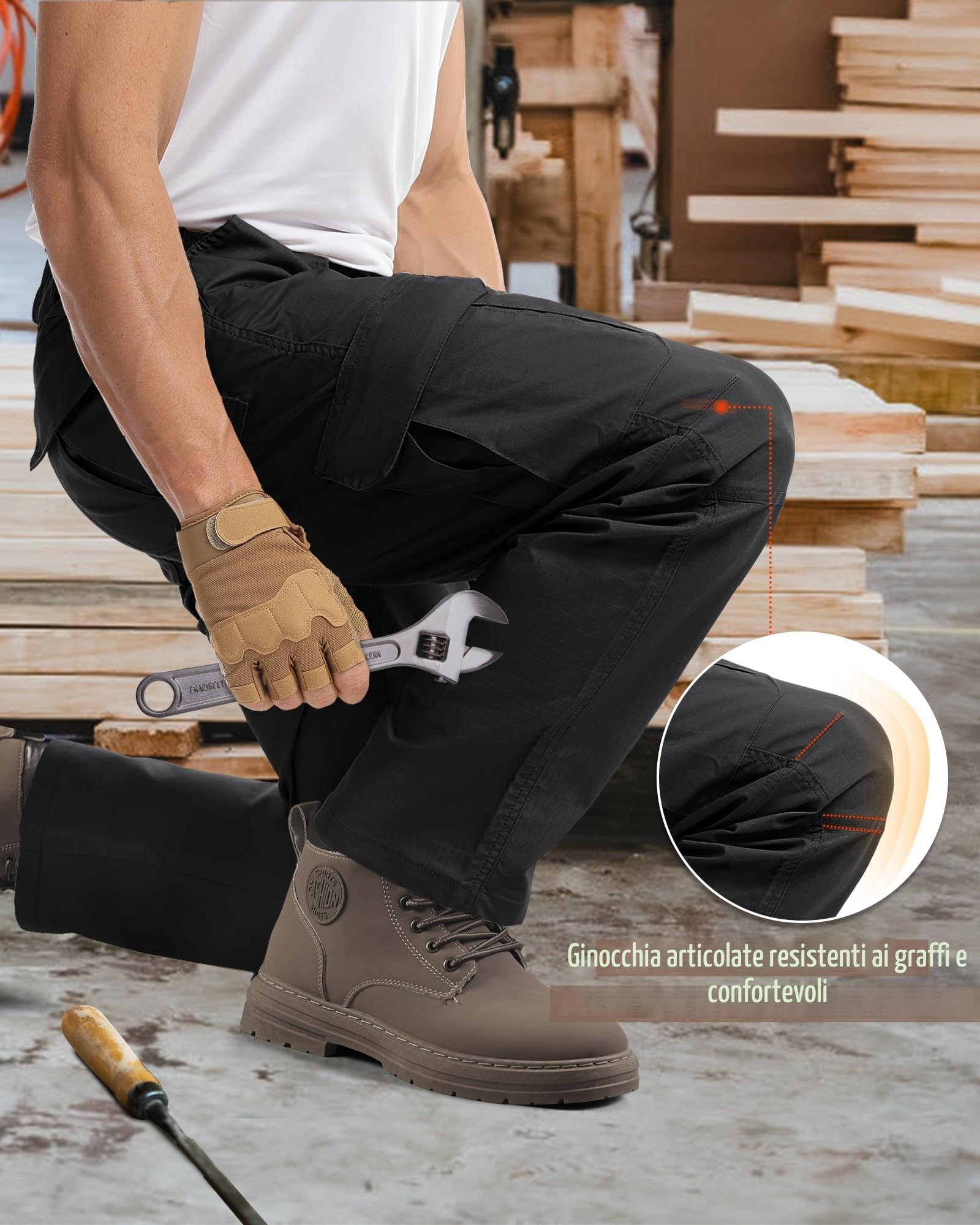 IGOLUMON Pantaloni da Lavoro Uomo Pantaloni Cargo Pantaloni Tattici con Multi Tasca Pantalone Uomo per Casual Campeggio Escursioni