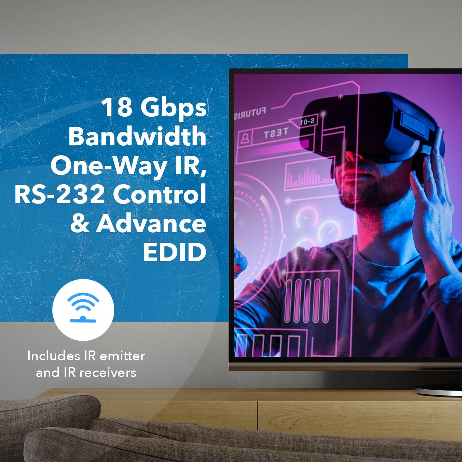 OREI 1x8 HDMI Extender Splitter 4K Multiple Over Single Cable CAT6/7 4K@60Hz 4:4:4 HDCP 2.2 with EDID Management - Up to 230 Ft - Loop Out - Low Latency - Full Support IR RS-232 Control