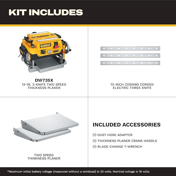 DEWALT Thickness Planer, 13-inch Wood Planer, Three Knife Two Speed, 15 Amp, 20,000 RPM Motor (DW735X)