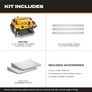 DEWALT Thickness Planer, 13-inch Wood Planer, Three Knife Two Speed, 15 Amp, 20,000 RPM Motor (DW735X)