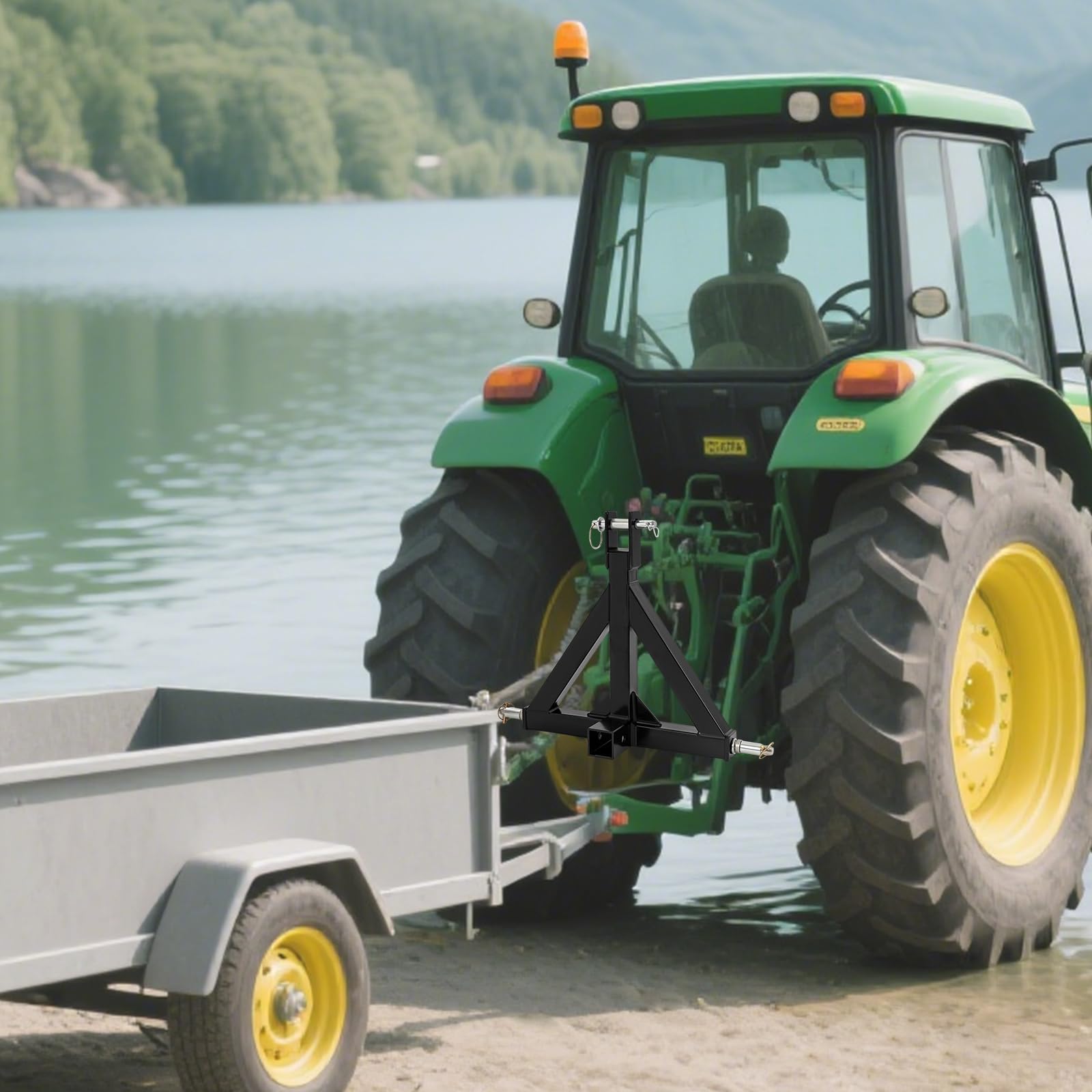 Adaptador de 3 puntos para tractor resistente con receptor de 2 pulgadas, adaptador de enganche para remolque, equipo agrícola, ferrocarril de granja, triángulo para granja, negro