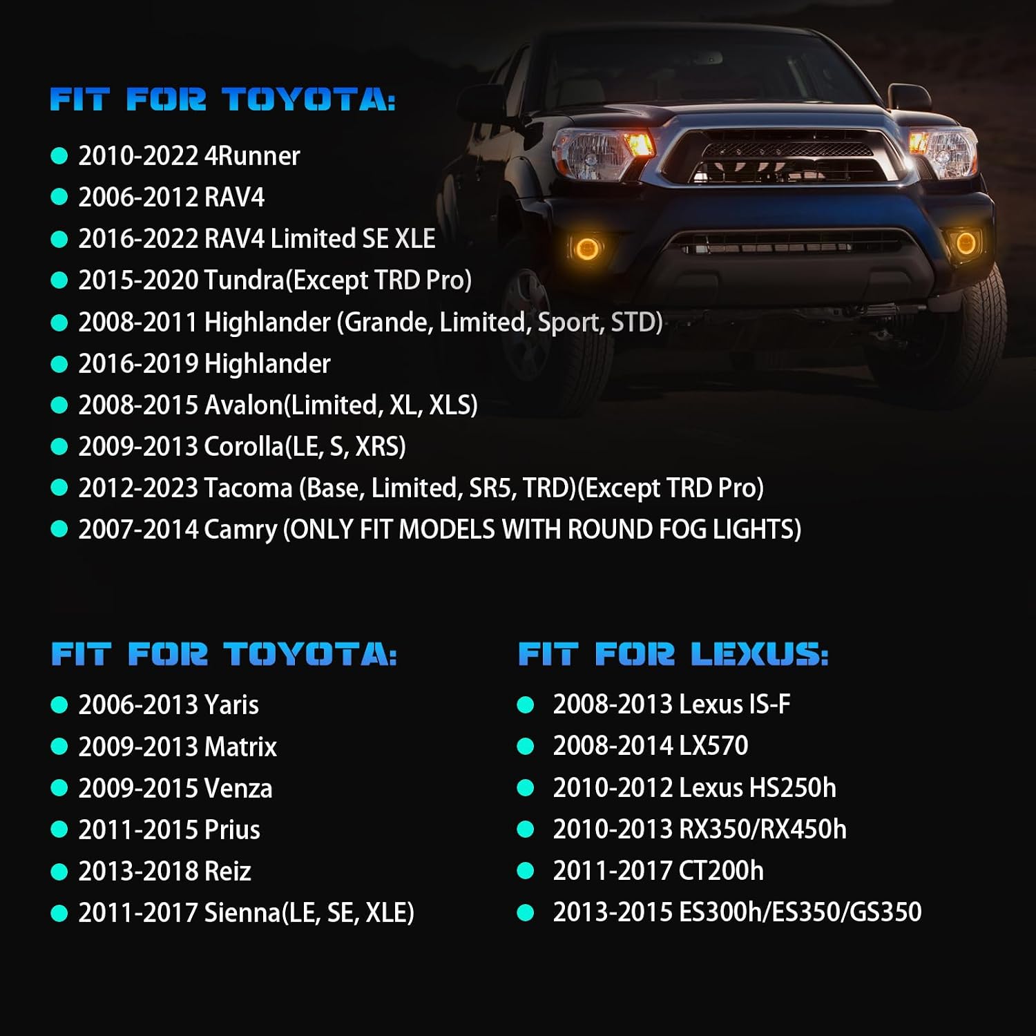 Laser Fog Lights with DRL Fit for Toyota 07-13 Camry,09-13 Corolla,10-11 Prius,06-12 RAV4,08-10 Highlander,12-16 Tacoma Upgrade and Modified 1 Pair Fog Lights Assembly, Front Bumper Driving Fog Lamps