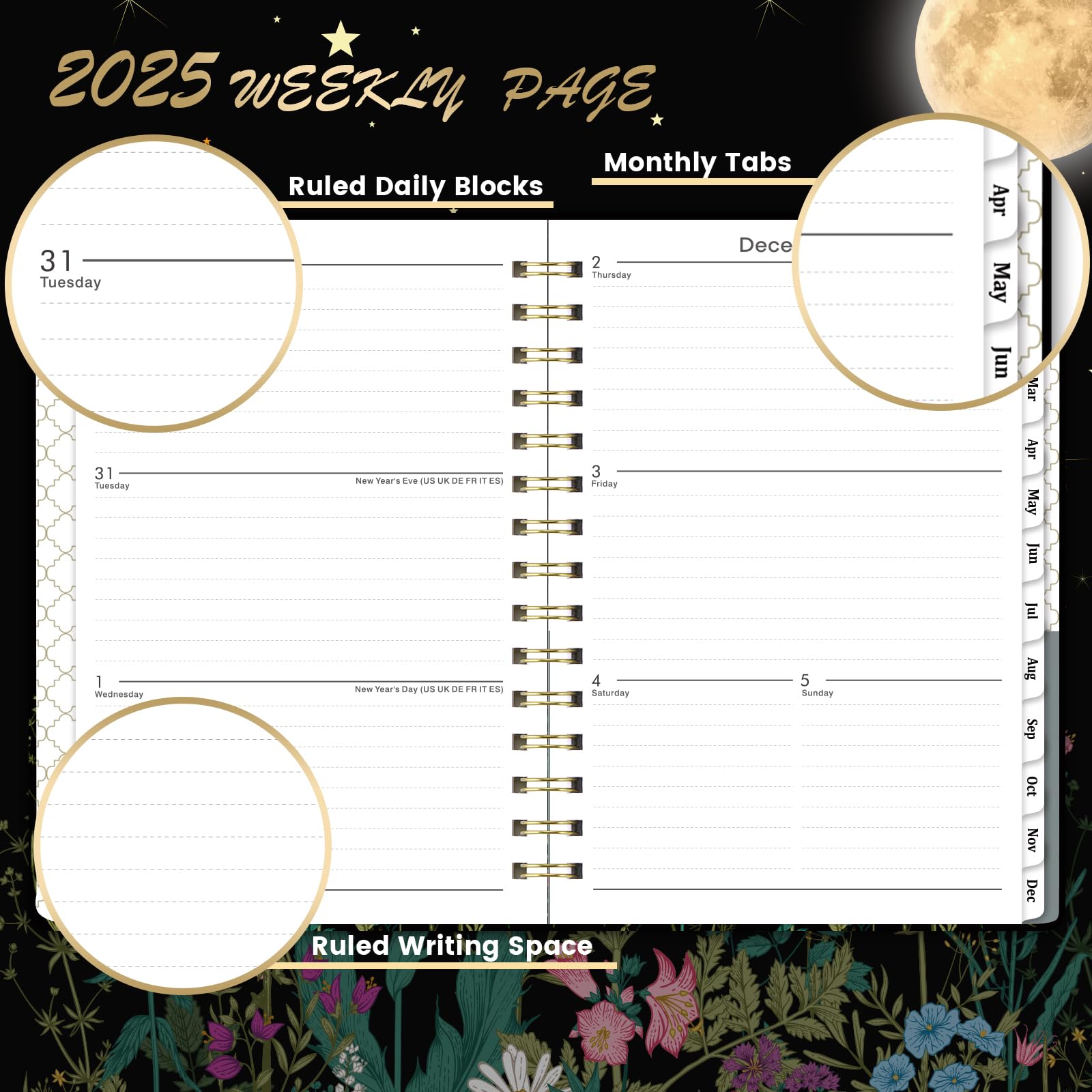 Amazon.com : 2025 Planner - Planner/Calendar 2025, Jan. 2025 - Dec. 2025, 2025 Planner Weekly and Monthly with Tabs, 6.4 amazon-com-2025-planner-planner-calendar-2025-jan-2025-dec-2025-2025-planner-weekly-and-monthly-with-tabs-6-4-x-8-5-hardcover-with-back-pocket-thick-paper-moonlight-floral-office-products
