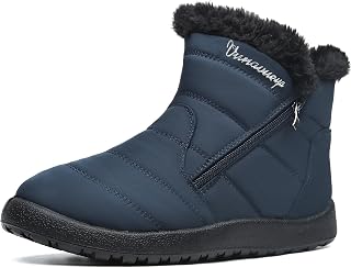Women's Winter Warm Snow Boots Slip On Full Fur Lined Ankle Boots Lightweight Outdoor Flat Walking Shoes Size 3-8