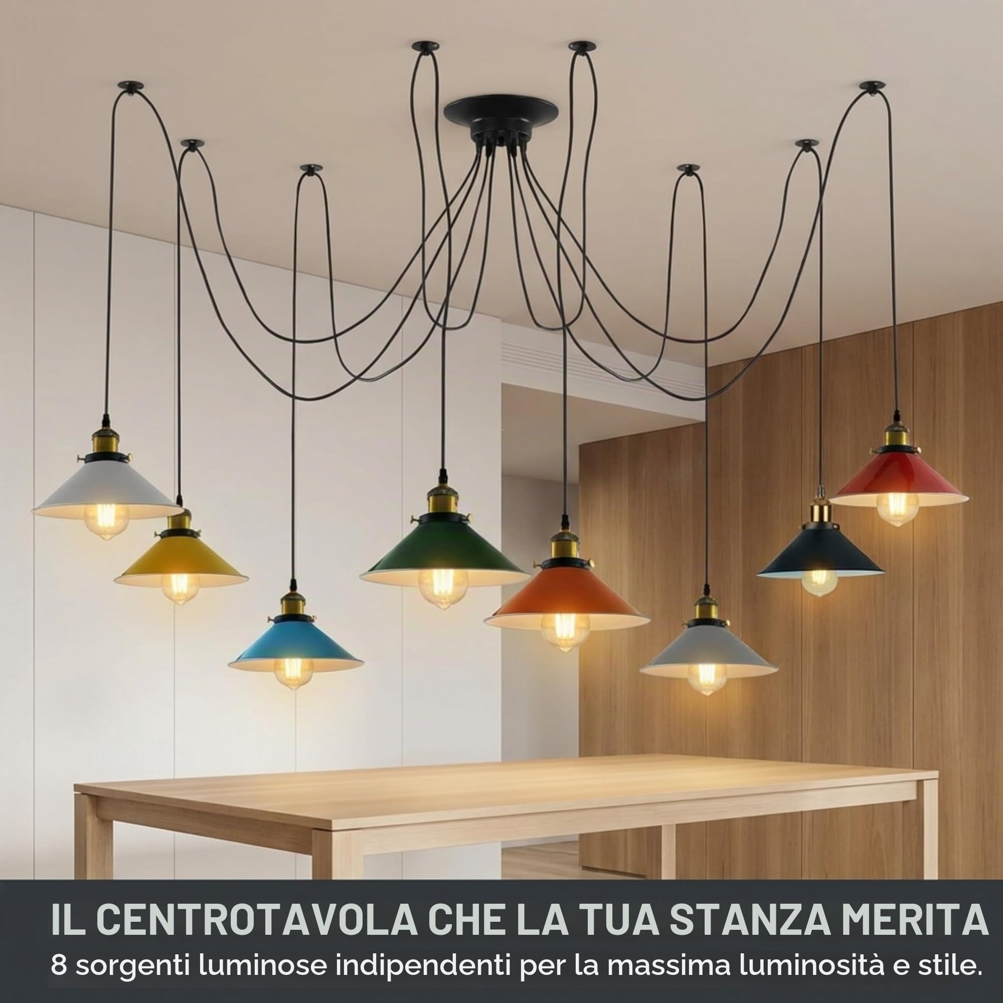 LEDSone Industrial Pendant Lighting 8 Heads, Adjustable DIY Vintage Style Spider Semi Flush Mount Ceiling Light Chandelier, Hanging Lamp Fixture for Dining Room, Kitchen Bedroom, Farmhouse (Multi)