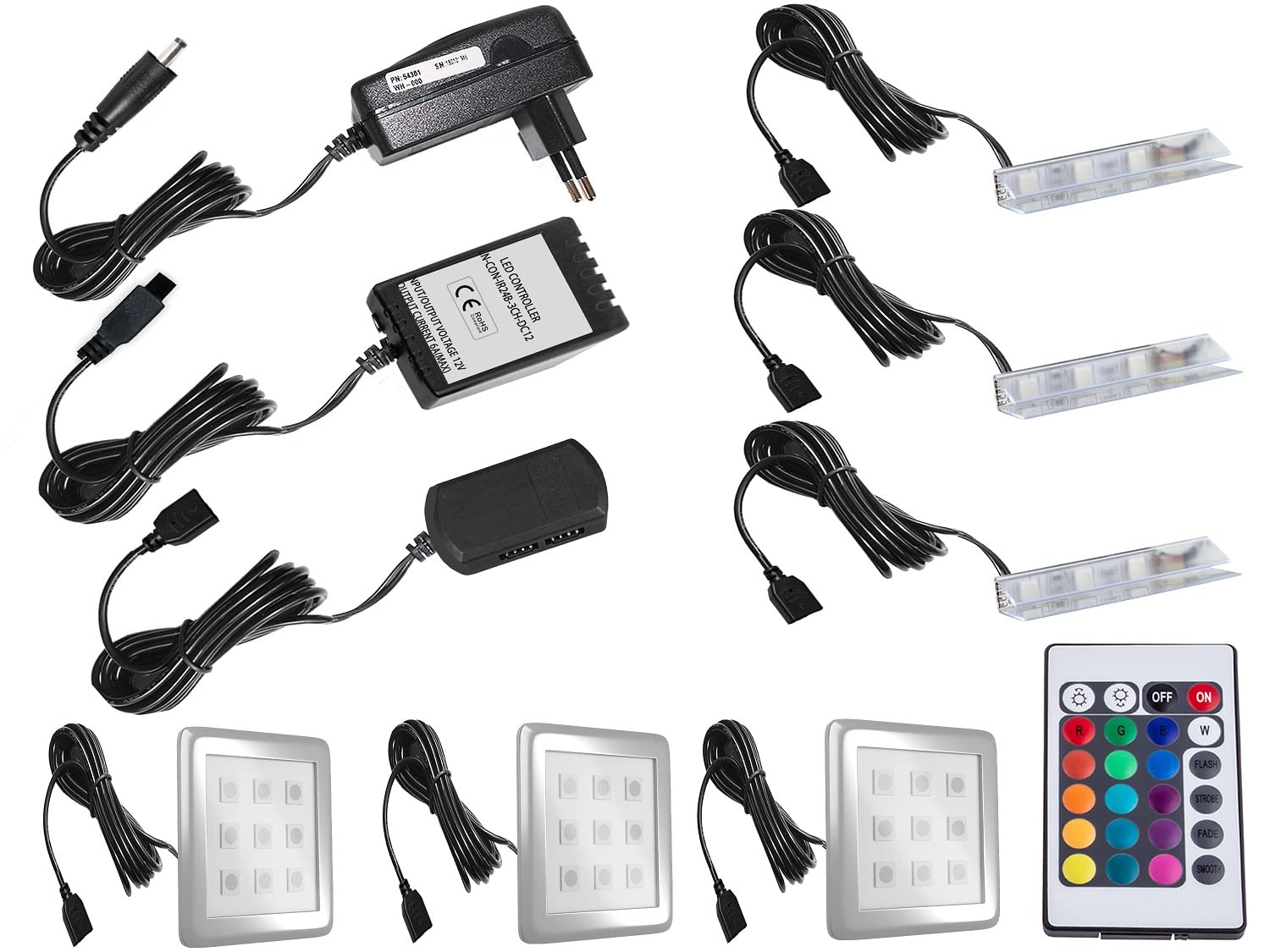 Belini - Set completo da parete per soggiorno, moderno, con illuminazione a LED, colore: Bianco