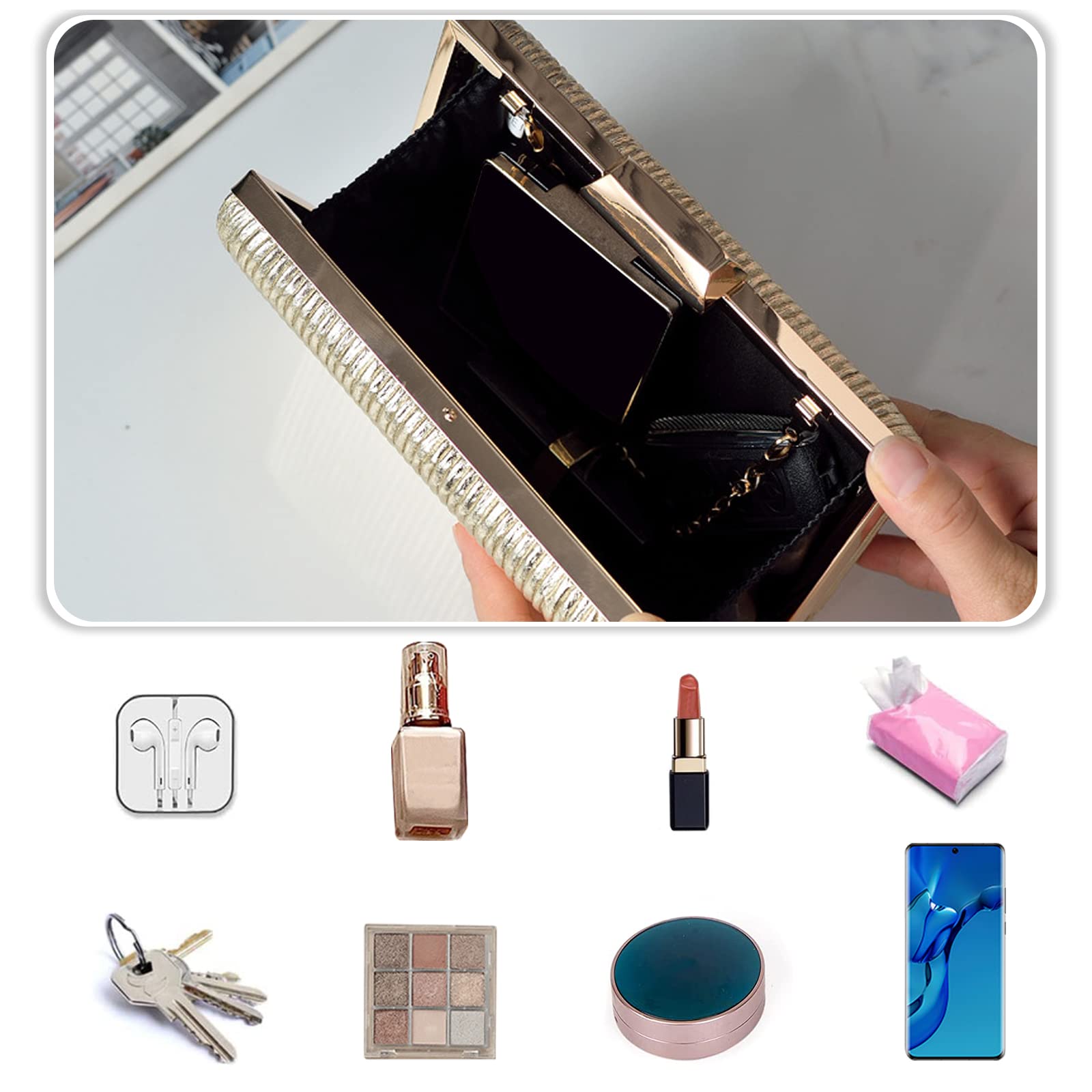 CORIOS Bolso de Fiesta para Mujer Clutch de Cuero PU Elegante Bolsos Bandolera Brillante Bolsa de Noche Bolso de Boda Bolso de Hombro para Fiesta de Graduación Boda Banquete Dorado