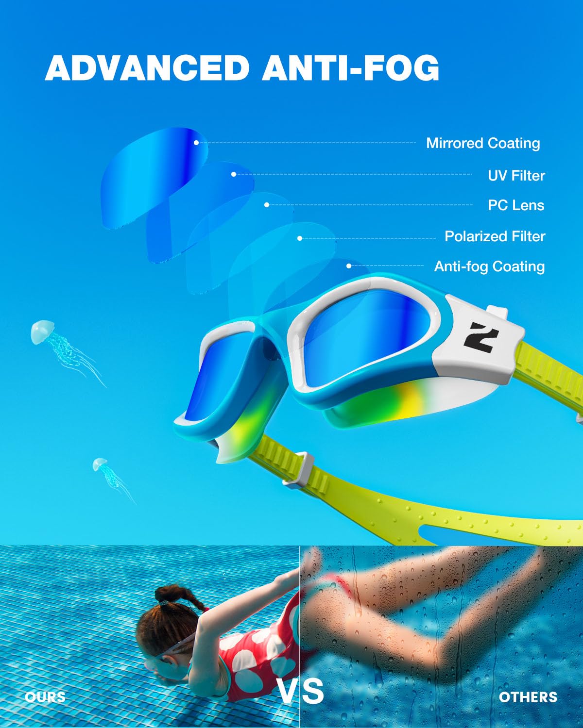 ZIONOR Lunettes de Natation, Upgrade G8 Lunettes de Piscine pour Adulte Homme Femme, Anti-buée, Protection UV 100%, Étanches Lunettes de Plongée avec Sangle Réglable Vision Large