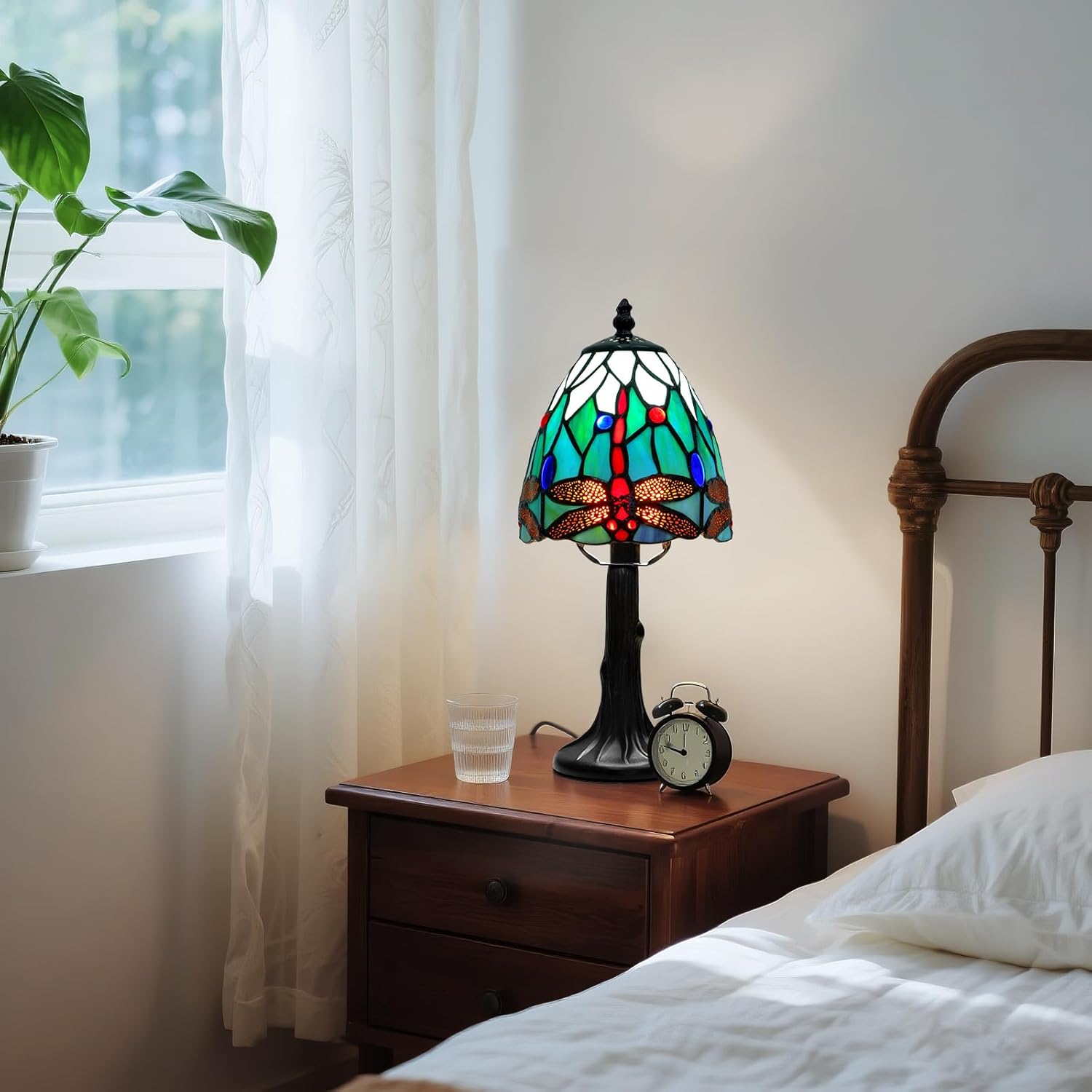 Tiffany Style Table Lamp - Dragonfly Stained Glass Lamps 6 Inch Small Tiffany Lamp Bedside Desk Lamps for Bedroom Living Room Home Office, Desk Reading Light Includes LED Bulb