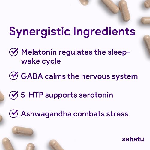 Miniatura 5 de SEHATU Suplemento Sleep Plus  con melatonina, GABA, Ashwagandha, 5-HTP  para hombres y mujeres que buscan un horario de sueño saludable y un estado