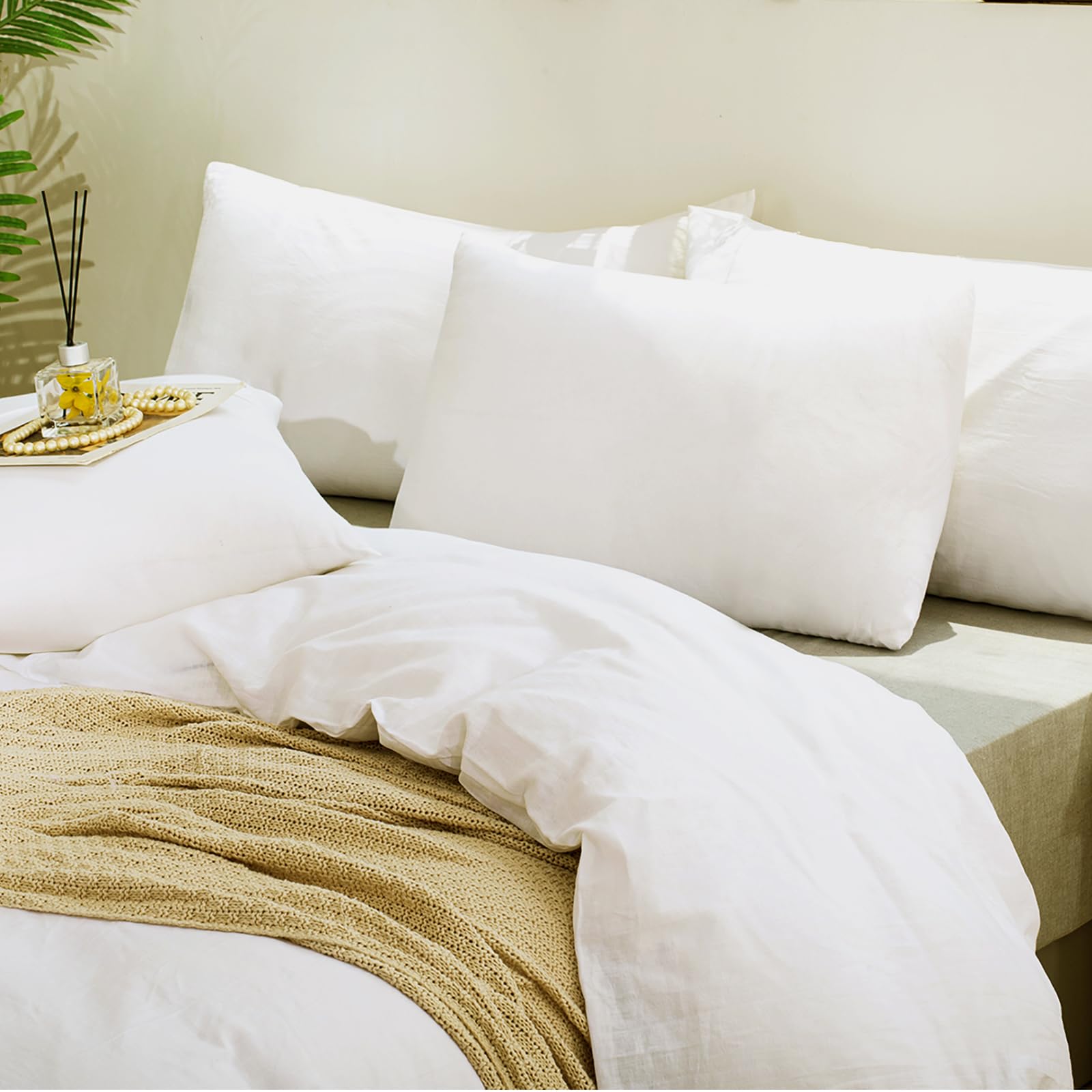 Photo 1 of TUMEI 100% Linen Bed Pillow Cases Queen Size(25.98"×20.08") - Set of 2 Linen Standard Pillow Covers Washed Solid Color Natural Flax Soft Breathable,White Queen
