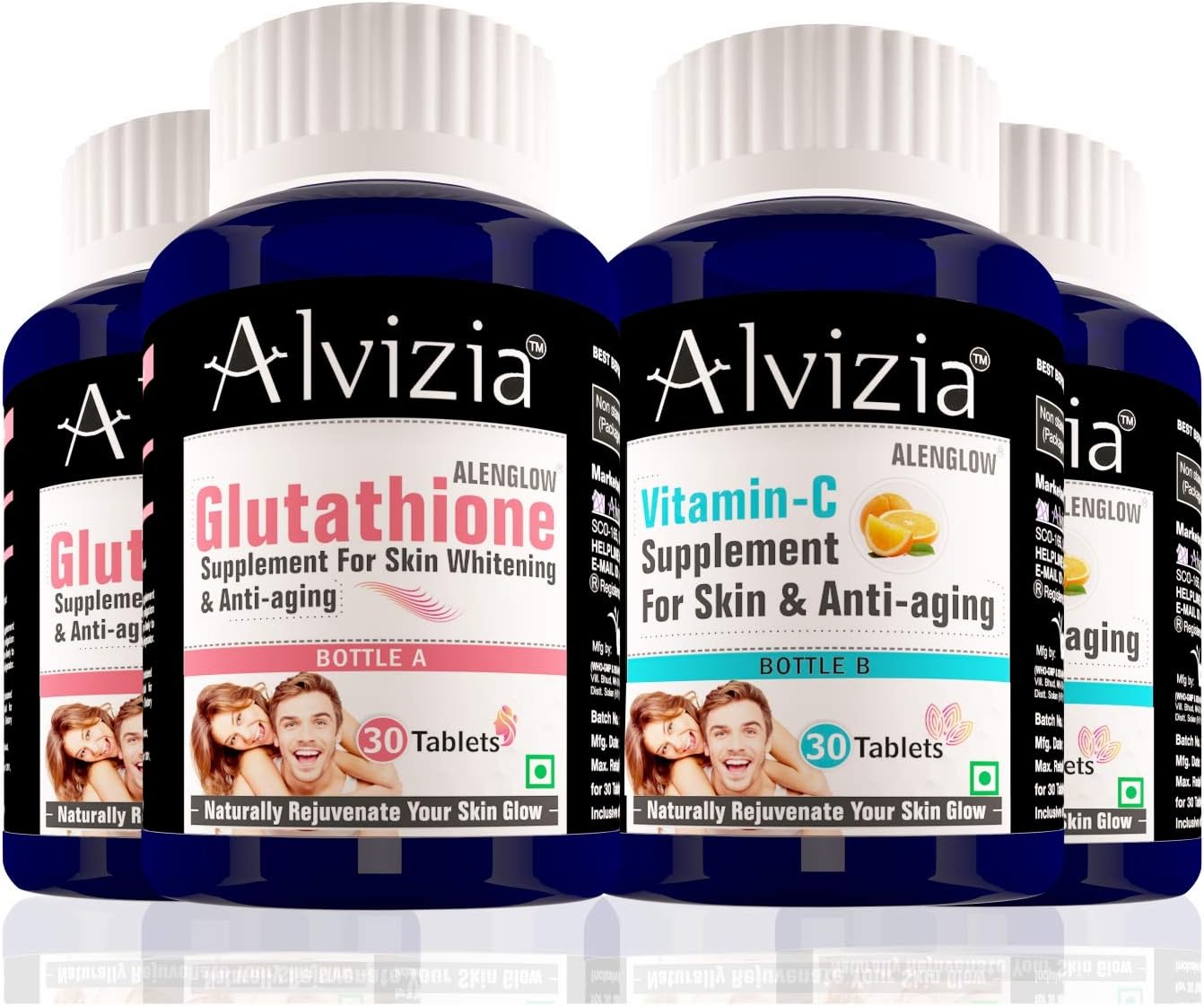 Alvizia L-Glutathione Kit with Vitamin C 1000mg & E, Grape Seed Extract & Alpha Lipoic Acid (60 Vegetarian Tablets, 2 Month Supply) (Pack of 2)