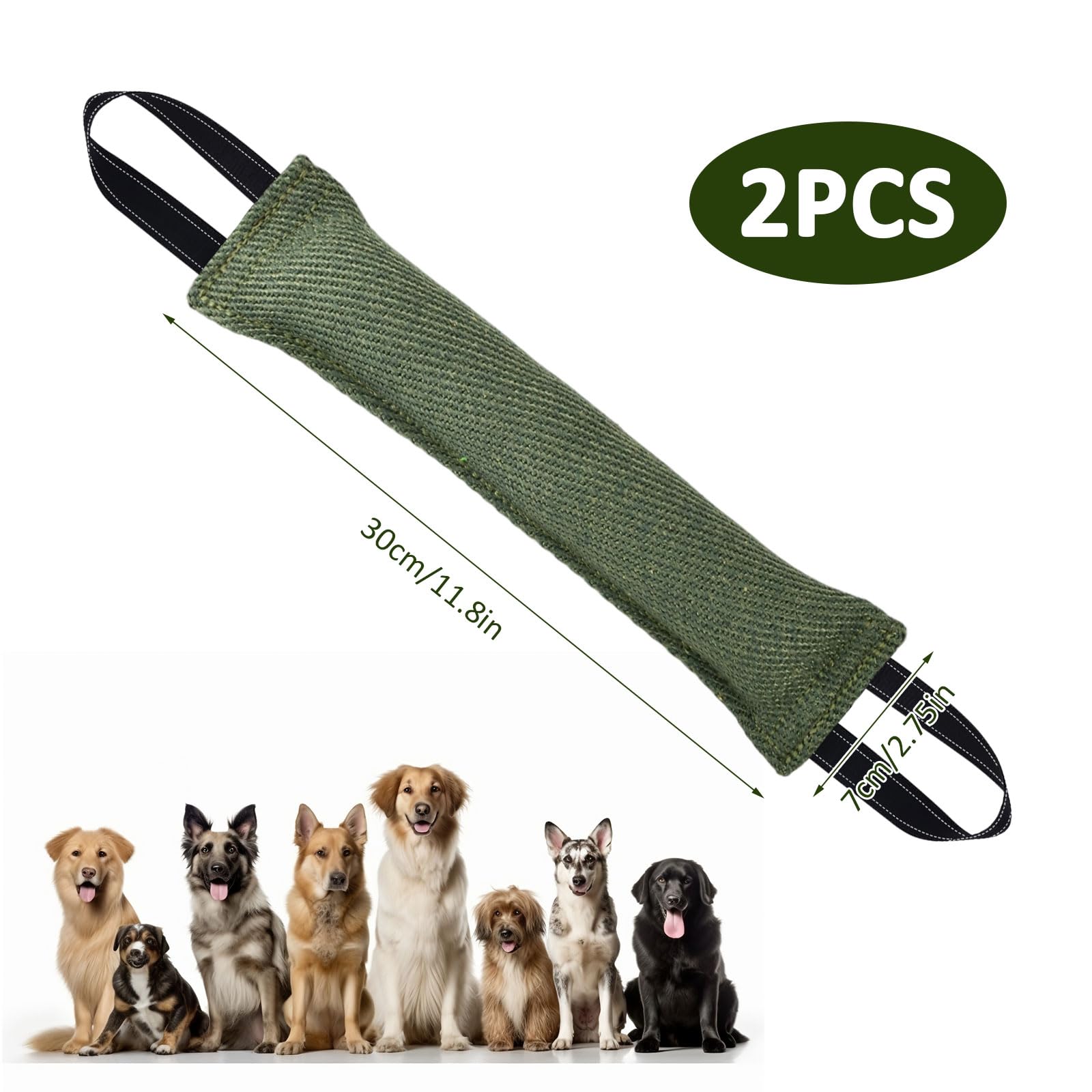 Manicotto per Cani 30 cm Giocattolo per Cani Salsiccia con 2 Maniglia per Addestramento Gioco Cuscino da Morso Interattivo (Verde)