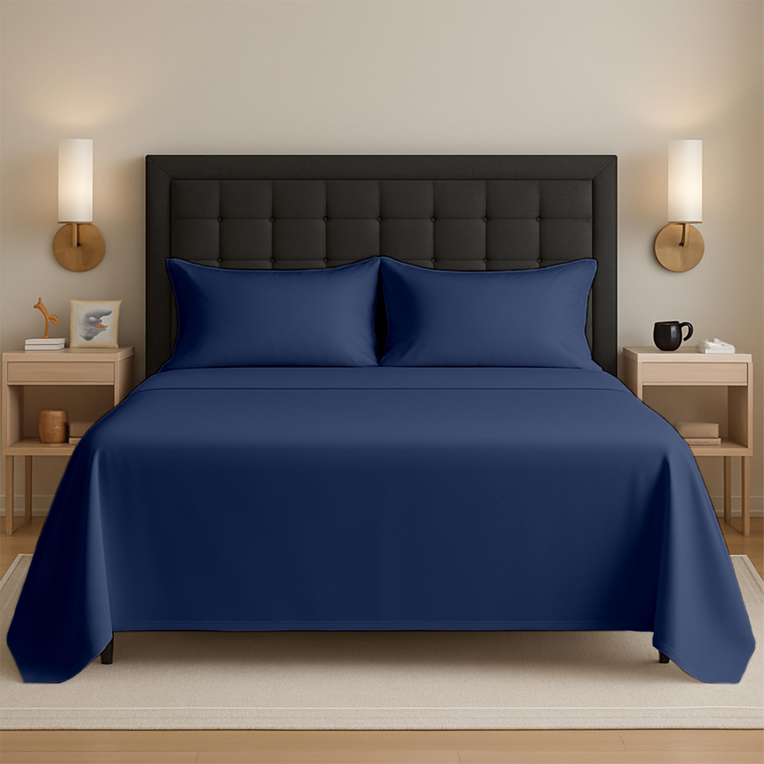 Egypto Easy Care Luxury Bedding King Size Flat Sheet – Breathable & Hypoallergic Flat Sheets – Shrinkage & Fade Resistant Flat Bed Sheet Navy Blue — image 1