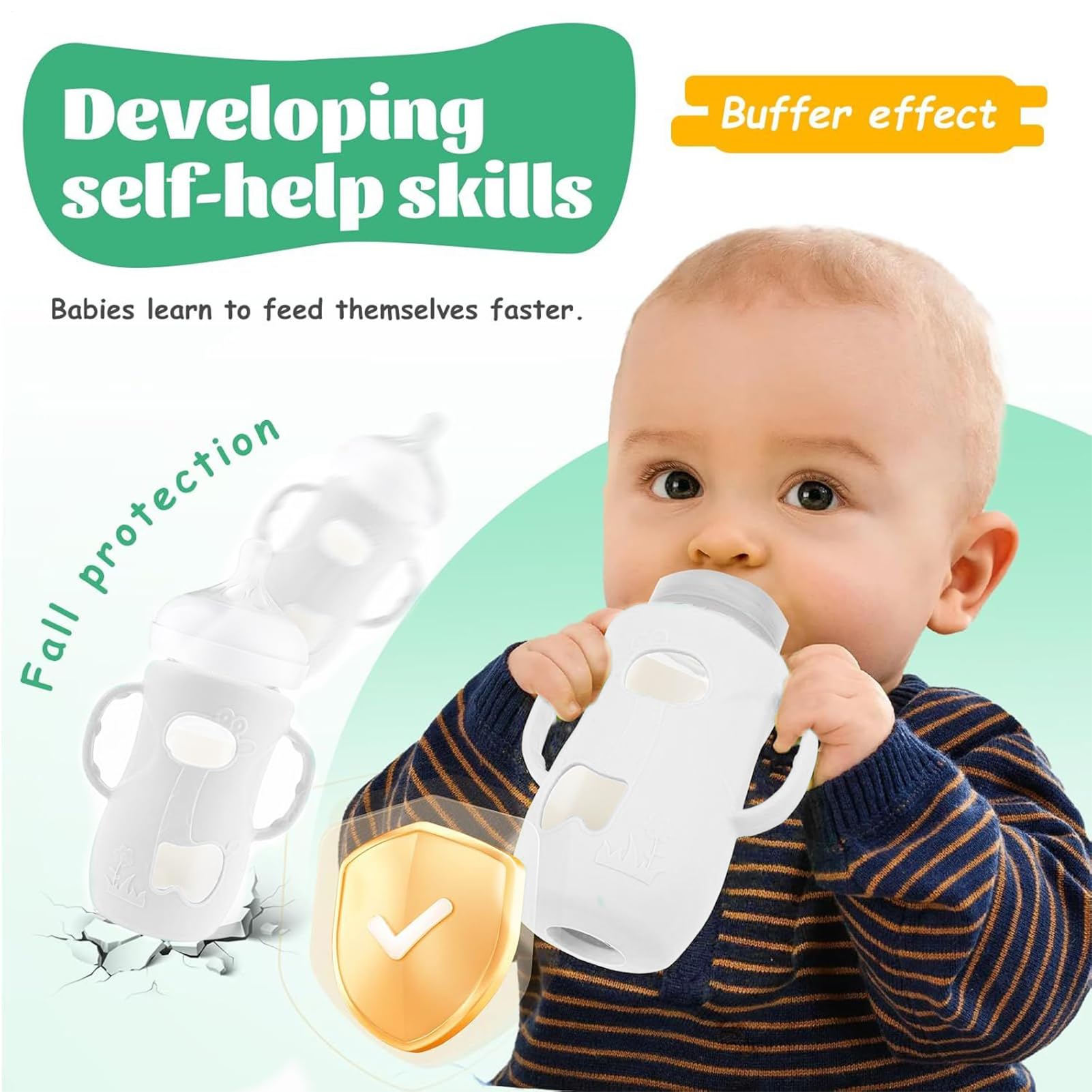 Fodera in Silicone per Biberon in Vetro - Rivestimento con Doppia Impugnatura per Biberoni | Protezione Antigraffio E Antirottura Per E Bambini