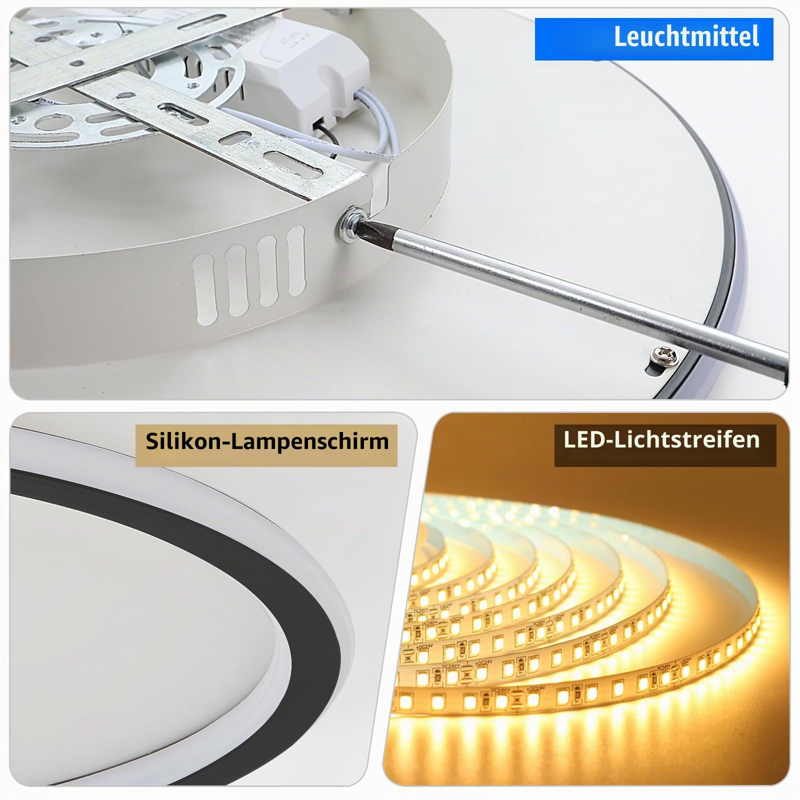 Mikeru Deckenlampe Schlafzimmer, 40cm LED Deckenleuchte Rund Ring Warmweiße Deckenleuchte Badezimmer Lampe Decke 3000K Ohne Fernbedienung für Wohnzimmer, Küche und Dachboden