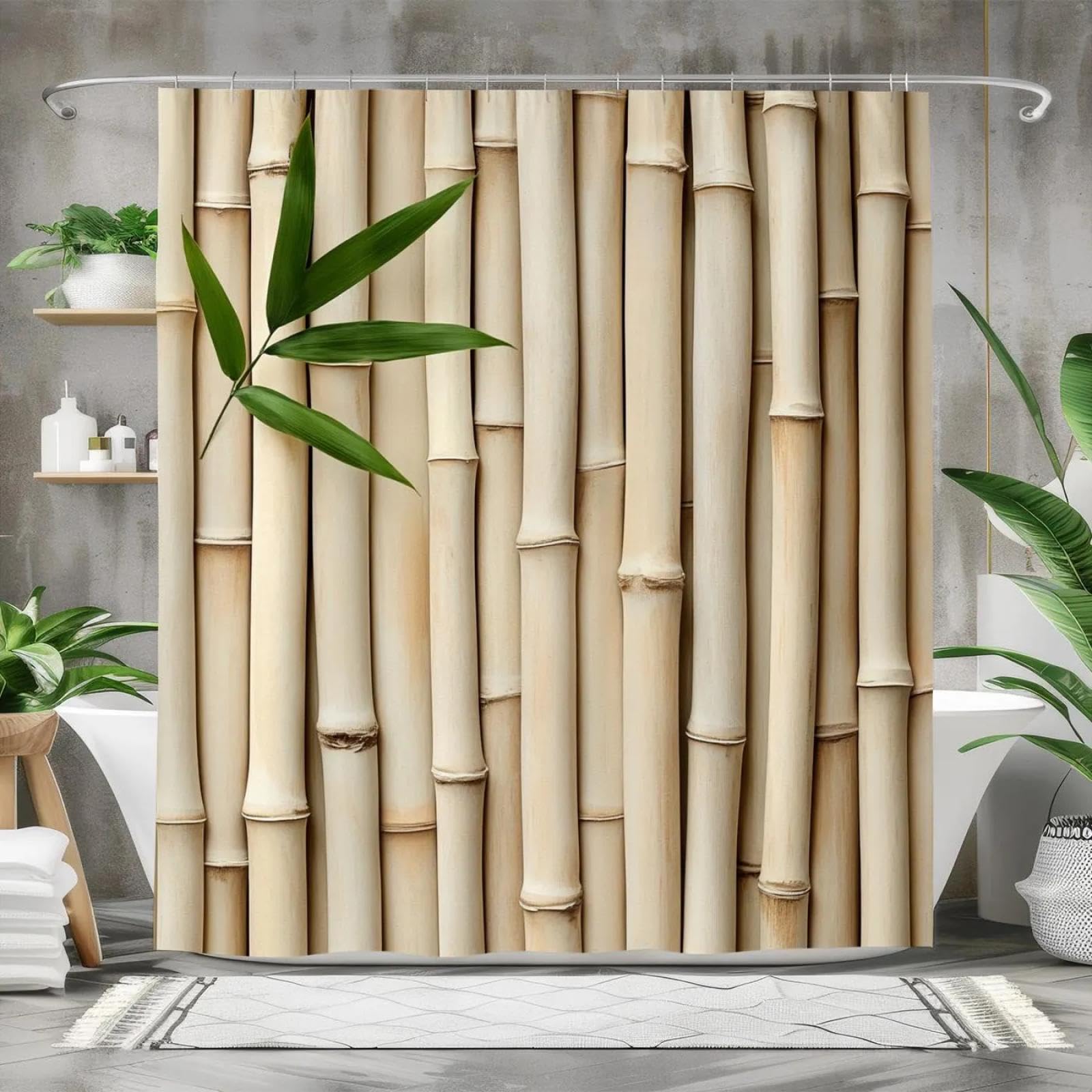 Rideau de douche bambou de qualité supérieure en tissu polyester durable
