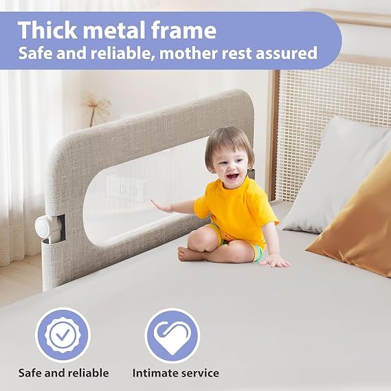 Toddler Bed Rail Guard for Baby - Toddlers Bed Rail for Queen Full King Twin Crib Bunk Size Bed Adjustable Heights & Foldable Portable Bedrail Extra Tall Child Safety Side Railing Guards for Kids48