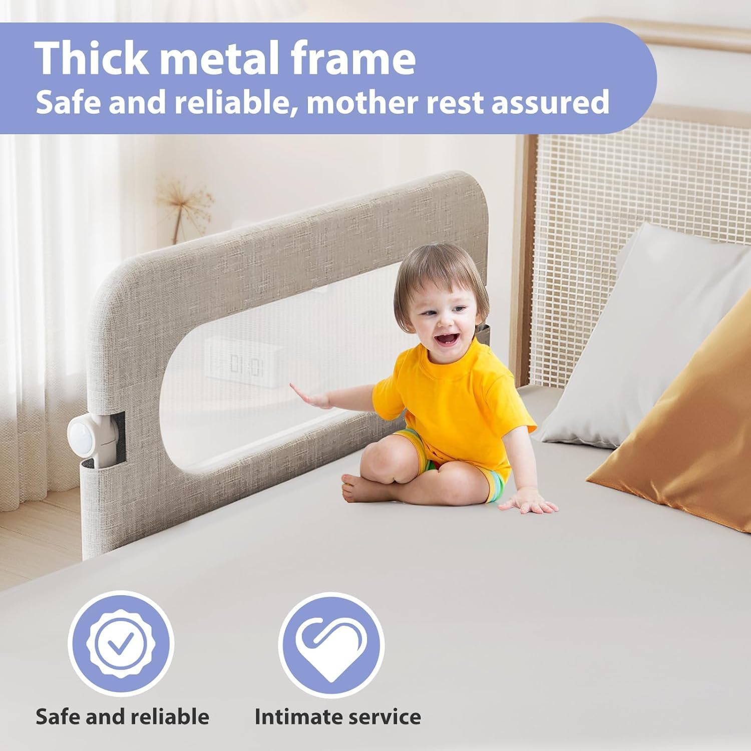 Barandilla protectora de cama para bebé – Riel de cama para niños pequeños, tamaño Queen, matrimonial, King, cama individual, litera, altura ajustable y plegable, portátil, barandilla lateral de
