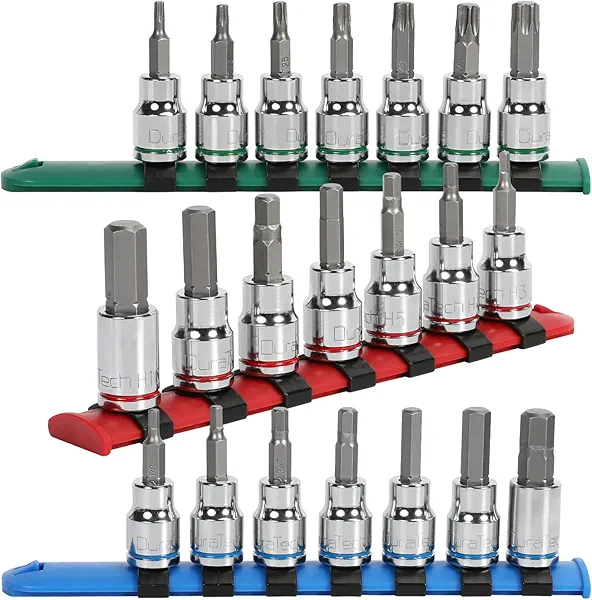 DURATECH Allen Bit Socket Set, 3/8'' Drive Torx, 21-Piece, Premium CR-V Socket and S2 Bits, Metric&SAE 21PCS 3/8" Bit Socket Set