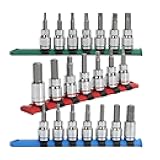 Allen Bit Socket Set, 3/8'' Drive Torx, 21-Piece, Premium CR-V Socket and S2 Bits, Metric&SAE