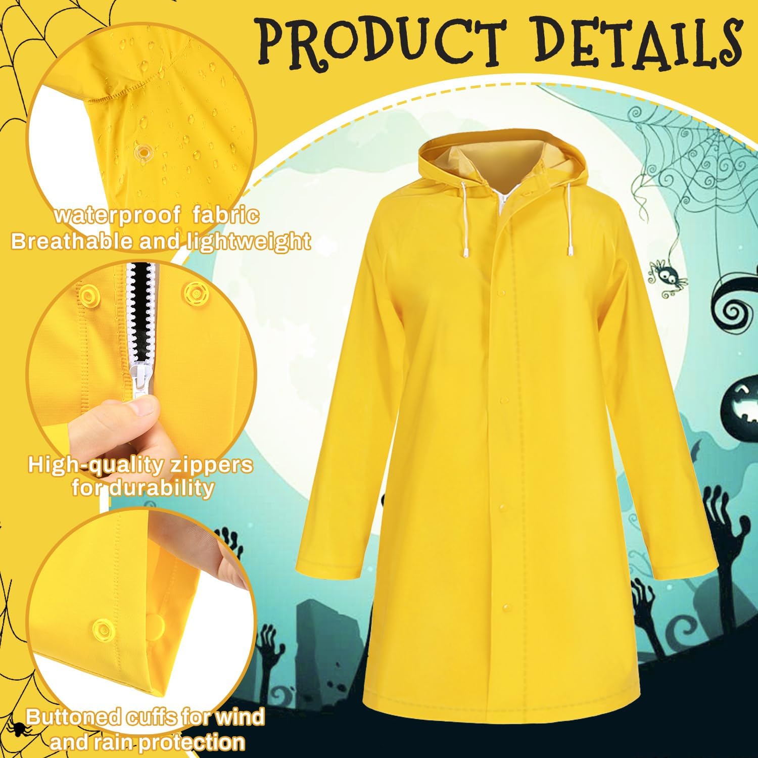Humairc Mystical Adventure Costume Set for Women & Teens, Blue Wig, Yellow Raincoat & Socks, Crossbody Bag, Button Glasses, Key Necklace– Perfect for Halloween, Cosplay Themed Parties