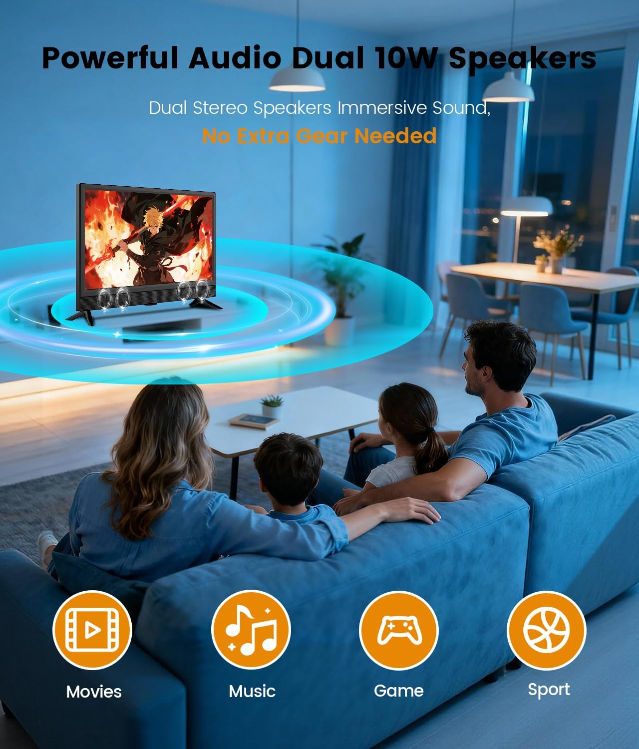 Feihe 22-inch Small Smart TV Full HD 1080p | Kitchen Smart TV, Flat Screen Television with Loud Dual Stereo Speakers, 178° Viewing & Wi/Fi