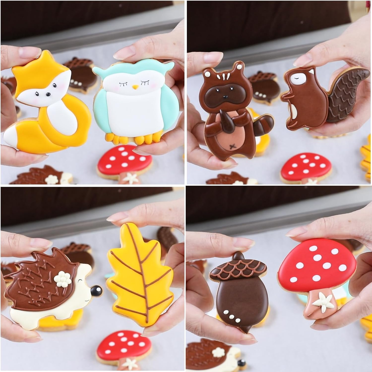 Squirrel Owl Pinecone Raccoon Fox Hedgehog Leaf Mushroom Cartoon Animals Cookie Cutter Set Biscuit Sandwish Mold Stainless Steel Fondant Cutter with Cookie Stamp Stencils for Baking, Pack of 16 - Image 6