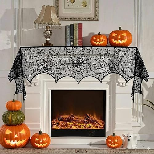 YHW Halloween Decoration Black Lace Spiderweb Scarf Cover Festive Party