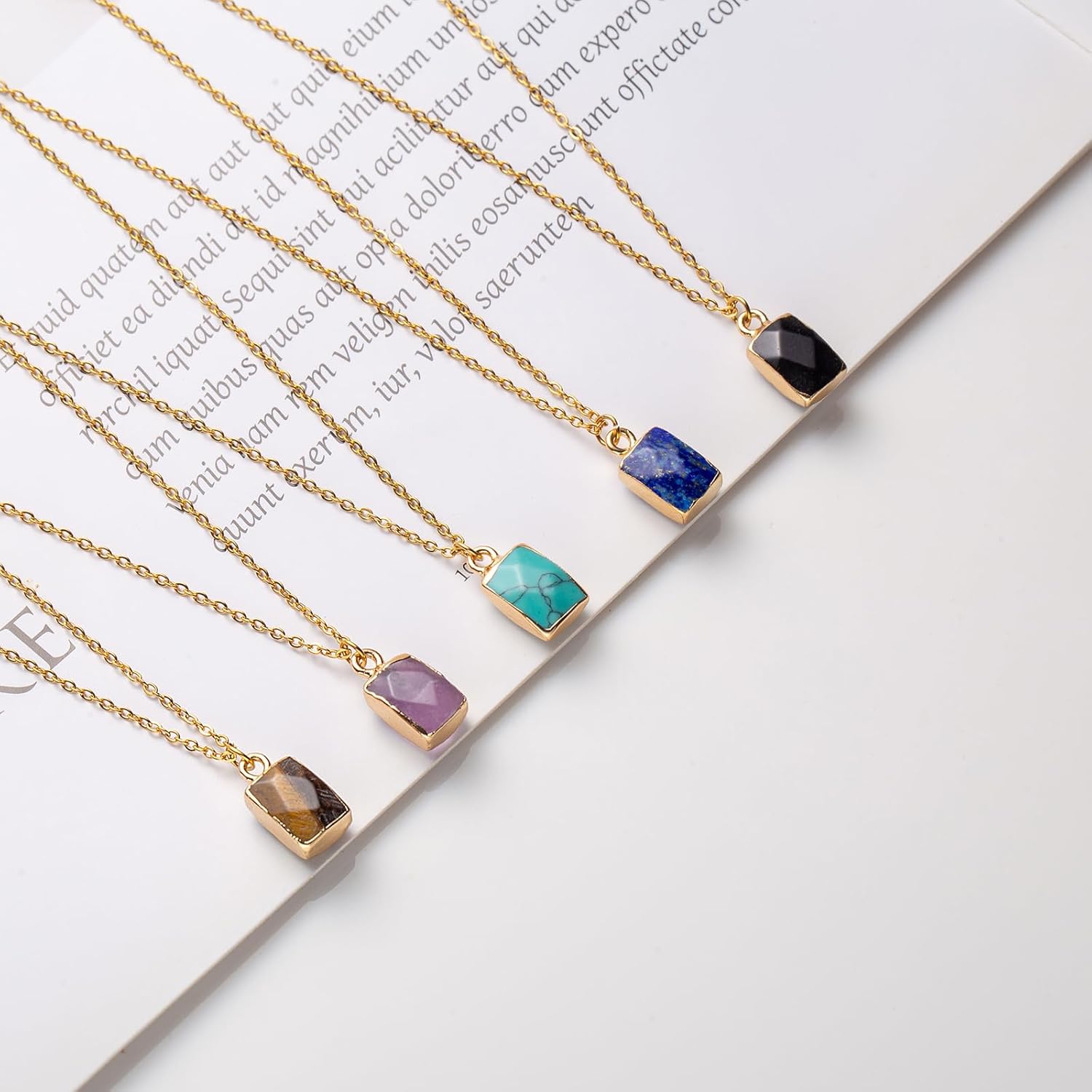 Teardrop Healing Crystal Necklace for Women Natural Tiger eye Malachite Black Obsidian Onyx Amethyst Turquoise Lapis lazuli Lucky Chakra Beads Stone pendant For Women - Image 2