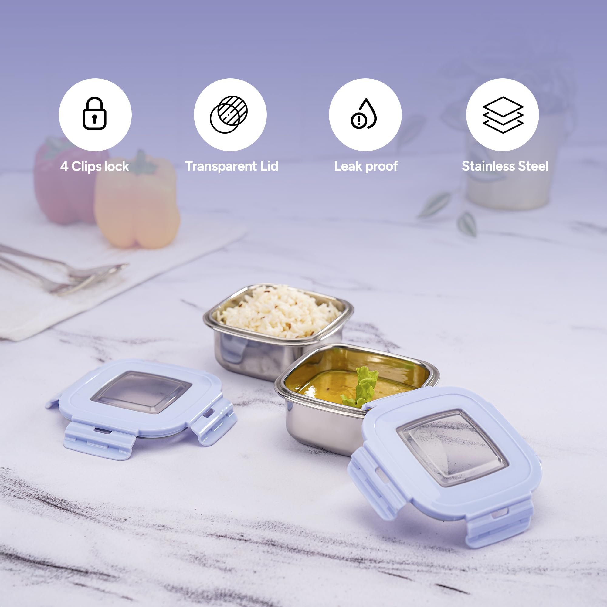Nayasa Stainless Steel Lunch Boxes - Leak Proof Set of 2 -4