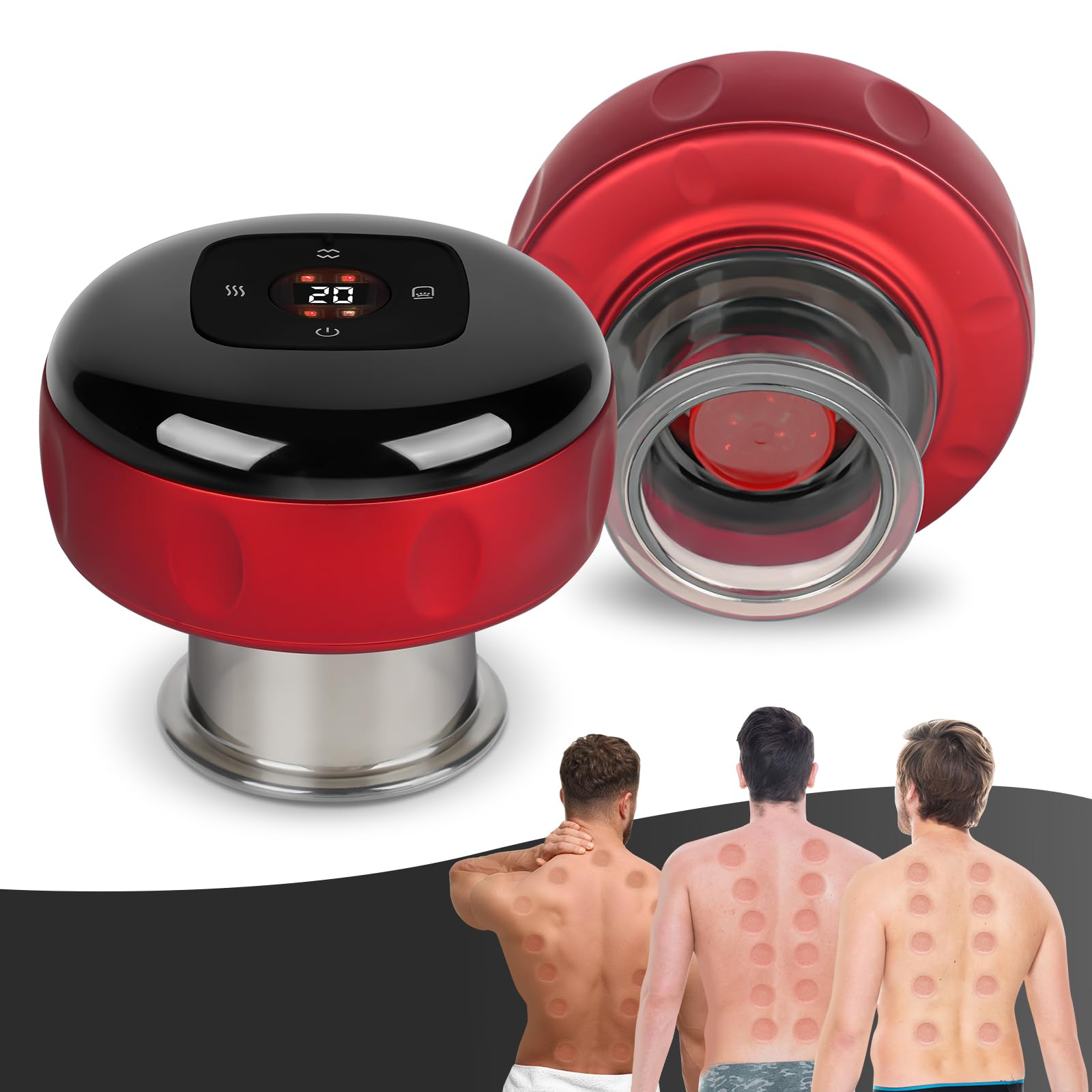 Ensemble de Ventouses électriques Gua Sha 3 en 1, Ventouse Anti Cellulite électrique, 12 Températures Réglables, Appareil Massage Professionnel pour Soulage les Douleurs et Tensions Musculaires