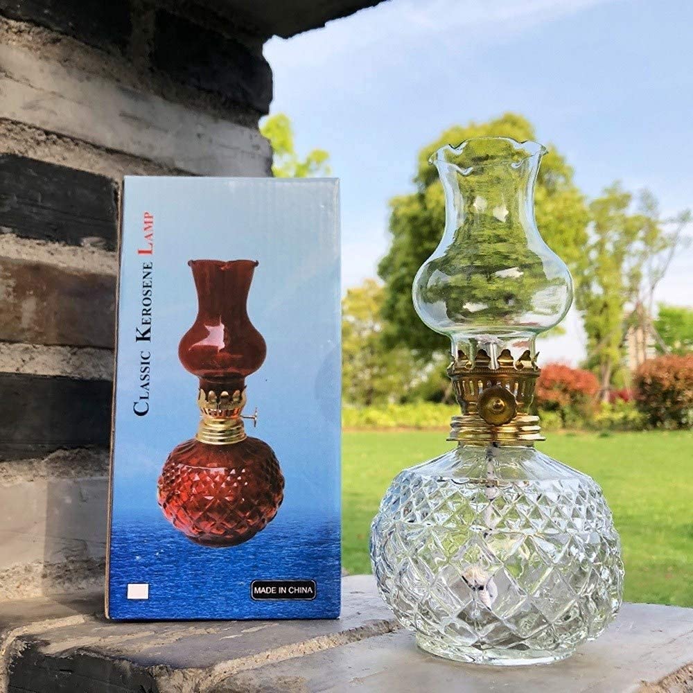 POCHY Klassiker Öllampe Klassische Petroleumlampe für den Innenbereich Hurricane Lamp Globe Oil Lamp mit Klarglasschirm Verstellbarer Schalter Petroleumlaterne tragbar
