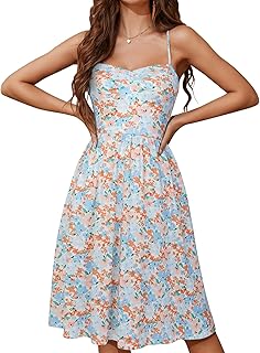 YATHON Summer Casual Dress for Women 2025 Vacation Beach Dresses Adjustable Spaghetti Strap Sundress with Pockets