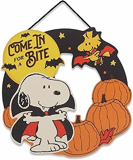 ピーナッツ スヌーピー Come In a Bite Hang Wood Wall Decor – 楽しい吸血鬼スヌーピーサイン ハロウィンデコレーション用